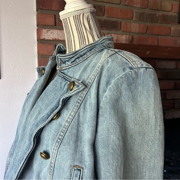Free People Ferry Military Denim Jacket Medium Wash Sz L - Picture 5 of 8